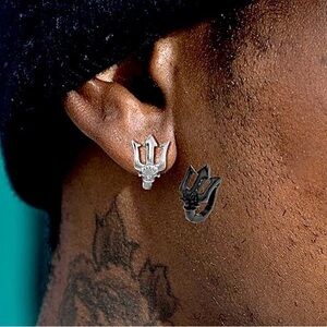 Trident Earrings,Neptune Trident Hoops Mens, Ancient Greek God Poseidon Trident